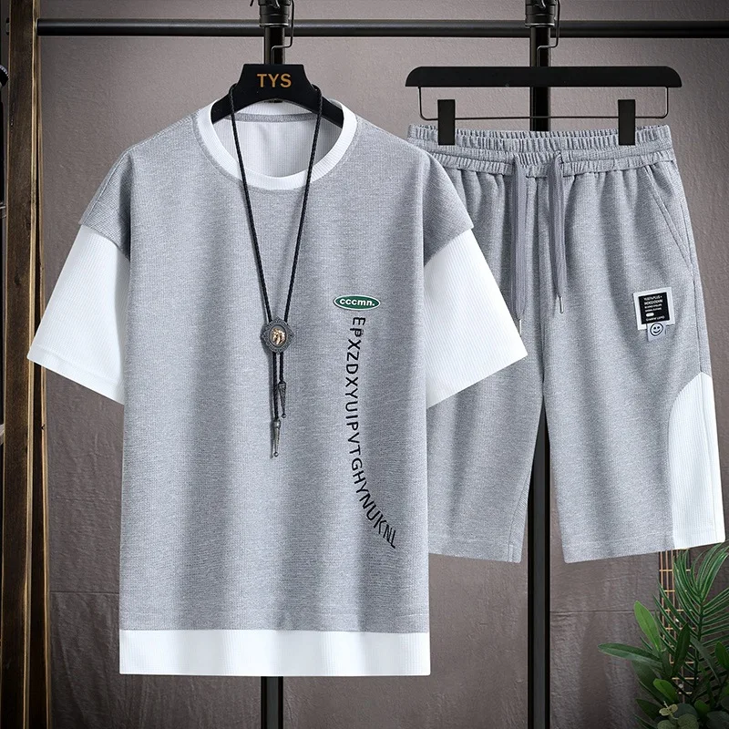 2024 Summer New Casual Loose Men Set Minimalist Pure Cotton Male T-shirt Shorts Two piece Sets