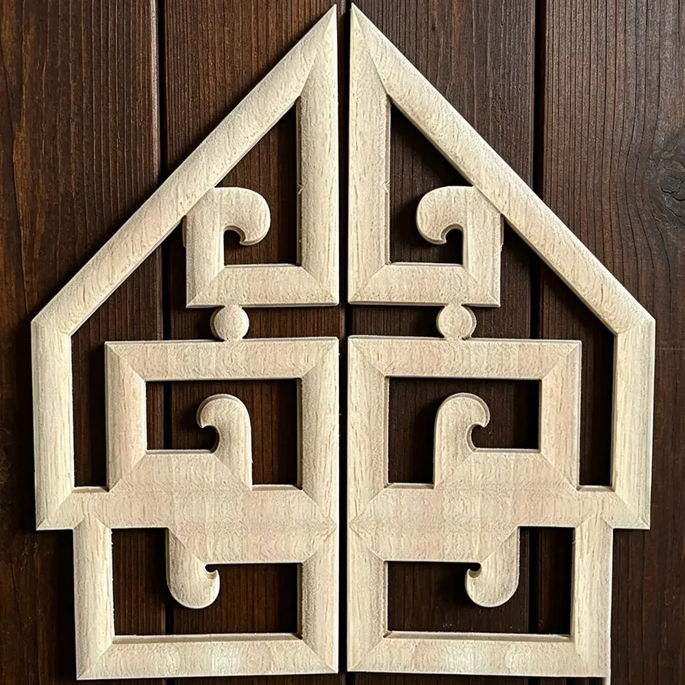 2PCS 25cm Woodcarving Flower Corner Decal Wooden Figurines Crafts Appliques Frame Onlay Wall Door Furniture Decor European