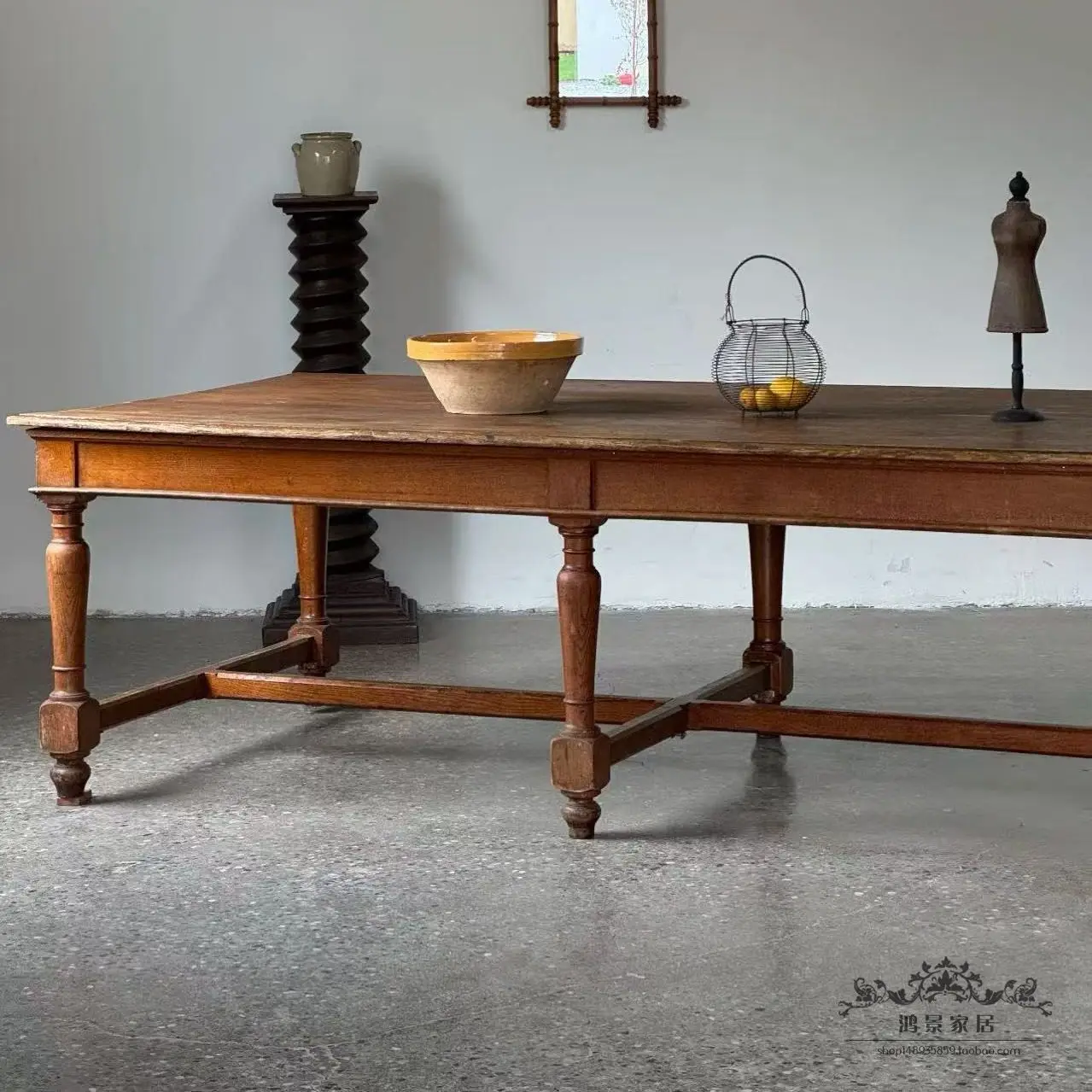 Retro solid wood dining  French medieval farm rectangular dining table B & B antique old dining table conference