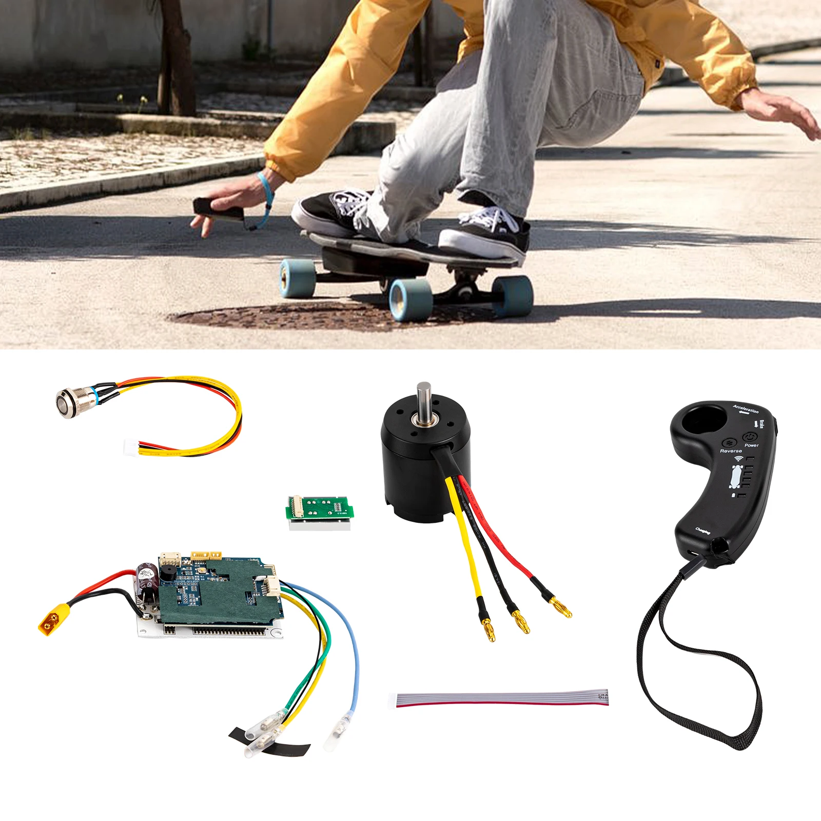 1800W Motor Set for Electric Skateboard Hub Motor Remote Control Kit for DIY Electric Skateboard Speed Controller for Longboard