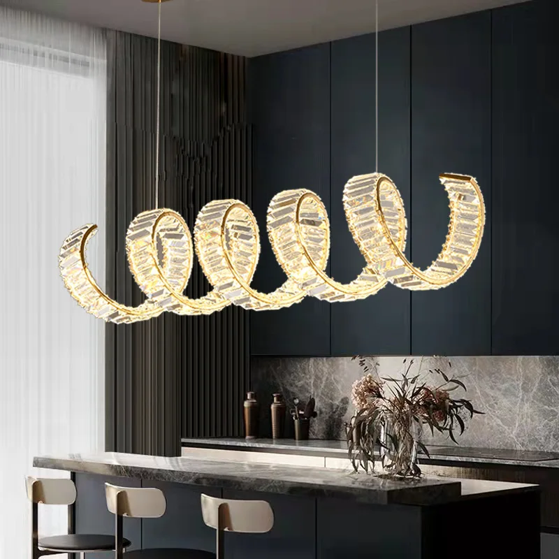 Luxury Dining Room Lustre Chandelier Led Dimmable Pendant Chandelier Crystal Chandelier Light Deco Wave Steel Hanging Chandelier