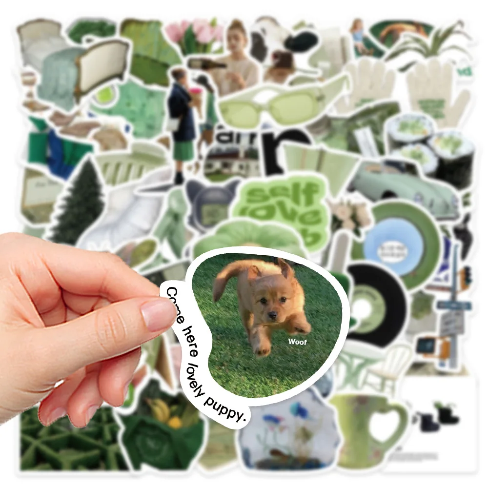 10/30/62pcs Cute Green Cartoon Stickers INS Style Graffiti Decals Decoration Scrapbook Laptop Fridge Bike DIY Kids Sticker Toys