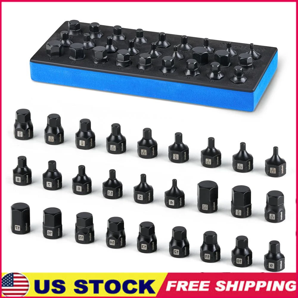 27PCS Hex Bit Socket Set SAE Metric 5/32