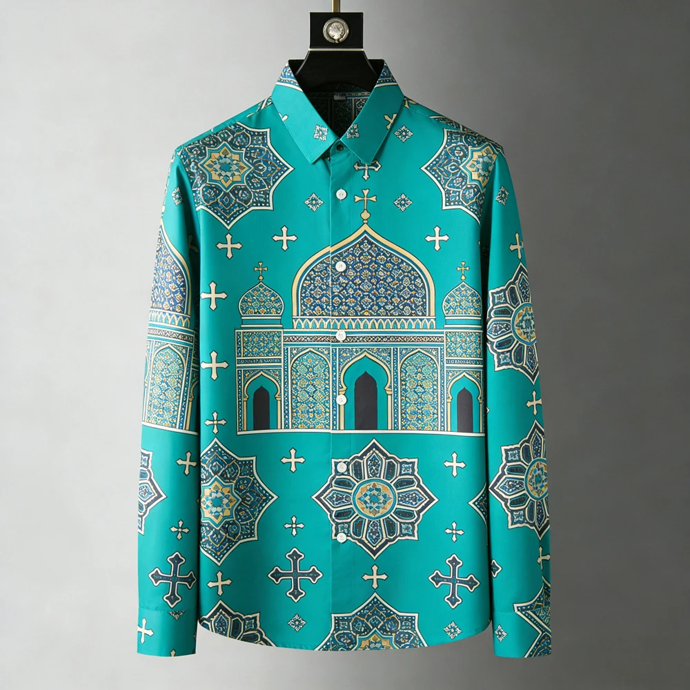 Men's Angel Wings Gothic Architectural Pattern 3D Printed Shirt Long Sleeve Lapel Button Hawaiian Beach Shirt Party Mens Clothes