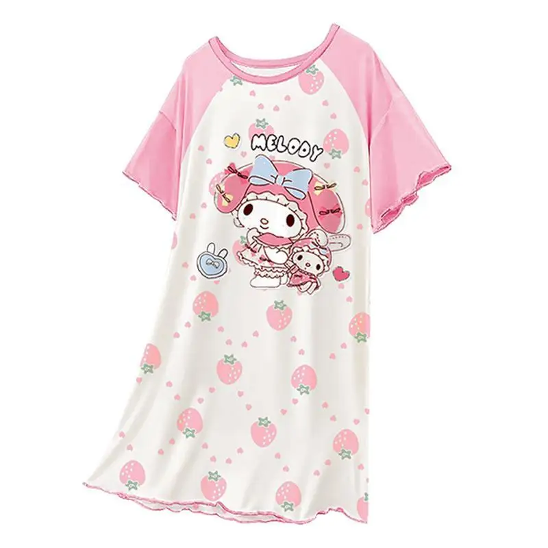 Sanrios Children's Nightgown Kawaii My Melody Kuromi Cinnamoroll Girls Pajamas Thin Summer Homewear Cute Sleepwear Breathable