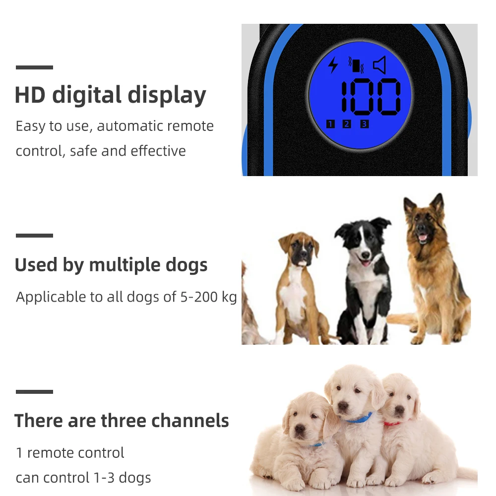 1000M Waterproof Rechargeable Remote Control Dog Training Collar Pet Collars With Shock Vibration Sound With Walkie Talkie