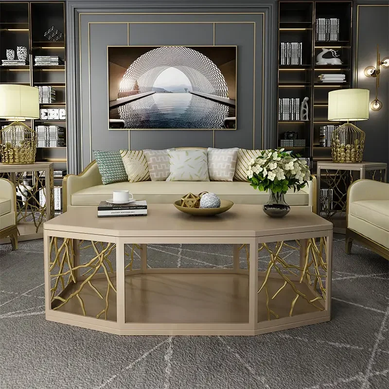Light luxury coffee table modern simple living room champagne metal