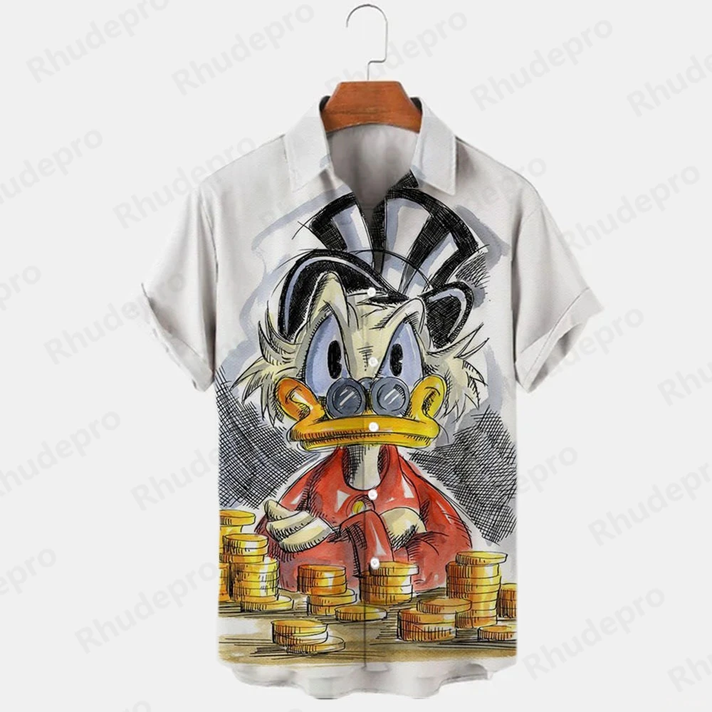 

Summer Harajuku Mickey Minnie Cartoon Casual 3D Printed Short Sleeve Lapel Shirt Slim Men's Fashion Casual Top Y2k Black Shirt