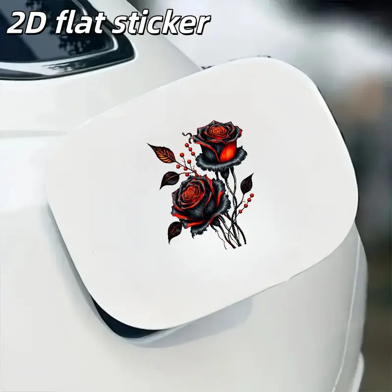 1Pc 2D Flat Gothic Black & Red Roses Vinyl Sticker, Waterproof Durable Decal for Car Window, Body & Skateboard