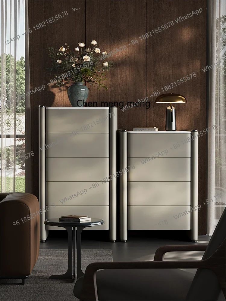 

Italian minimalist five-bucket side cabinet, high-end marble bedside storage cabinet against the wall