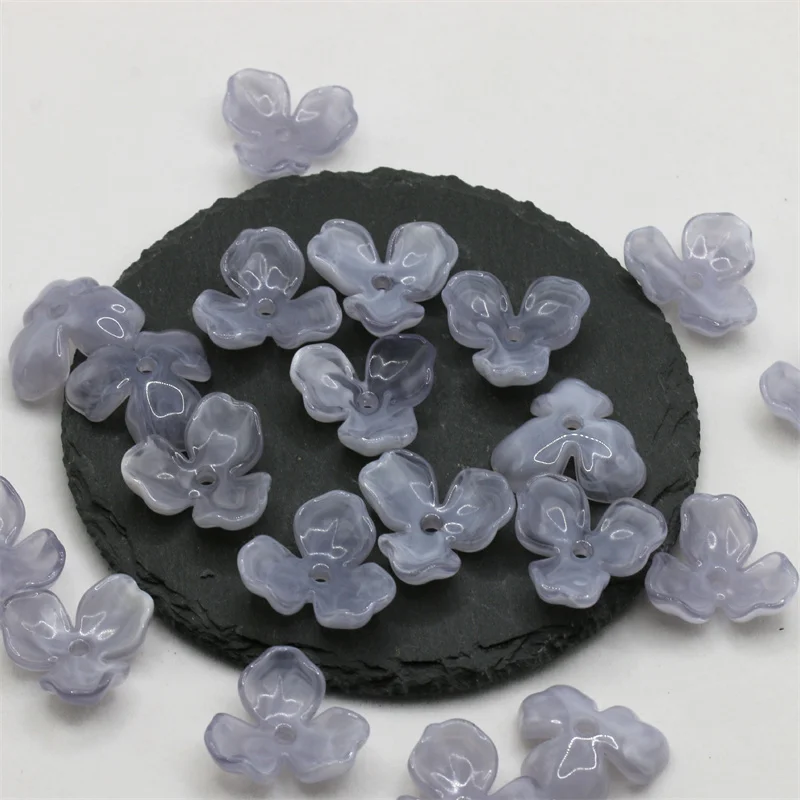 24MM Acrylic Two Tone Gradient Three Petal Flower Loose Spacer Beads Handmade For Jewelry Making Necklace Hairpin Accessory DIY