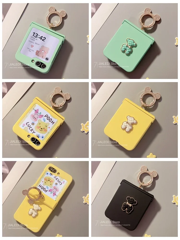 Rhinestone Ring Cute Rabbit Hinge Phone case For Samsung Galaxy Z Flip 3 4 5 6 flip6 7 7FE zflip5 Cover