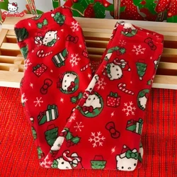 Hello Kitty Christmas Pajamas Pants Sanrio Flannel Men Women Winter Casual Trousers Ladies' Home Loose Pajamas Christmas Gift