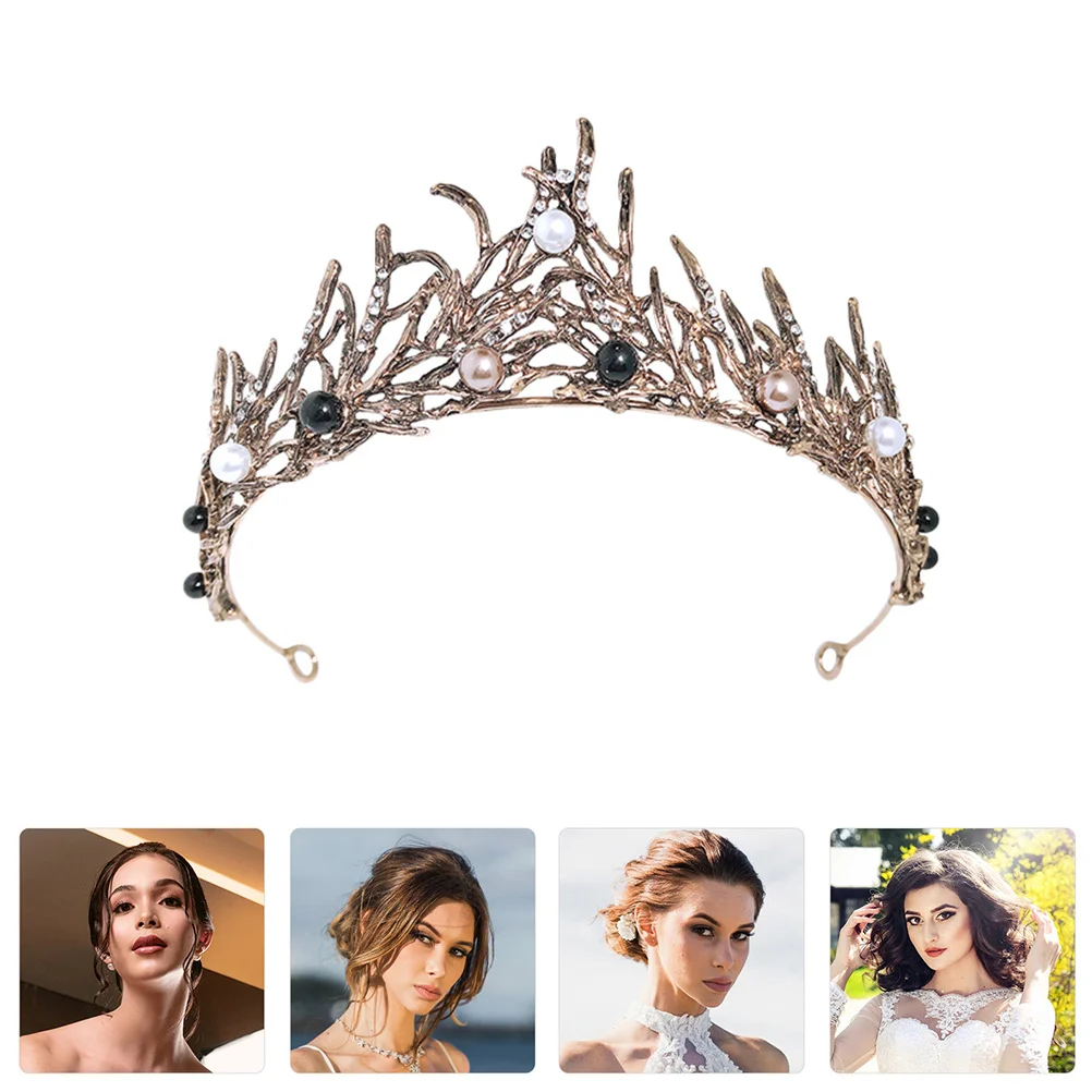 

Retro Crown Headdress Black Bride Wedding Hair Decor Headgear Lightweight Alloy Material Banquet Party