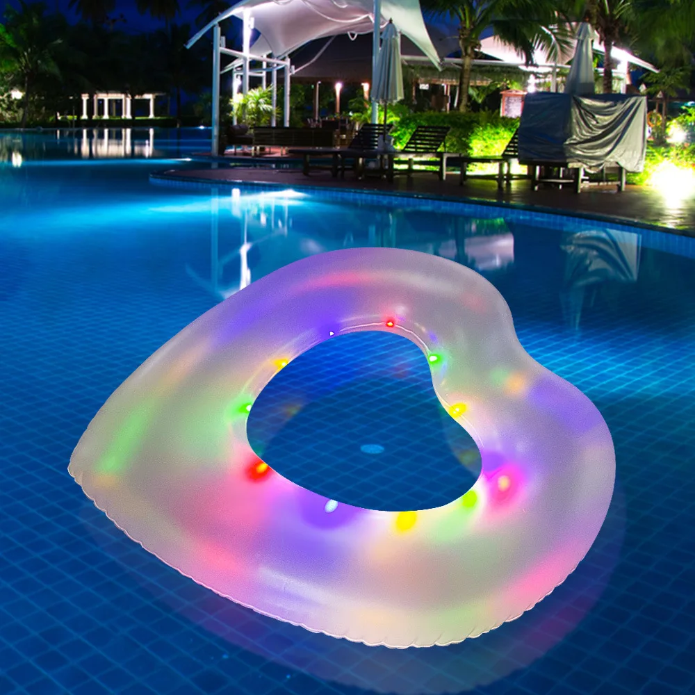 LED Herz Schwimmbad Schwimmer Liegen Rohr Wasser Spaß Strand Party Spielzeug für Kinder Sommer Strand aufblasbare Schwimm röhre mit Lichtern