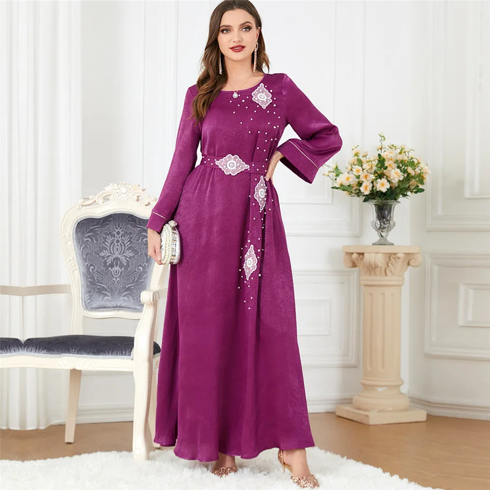 

Women Evening Party Dresses Beading Islam Clothing Muslim Ethnic Arabic Dubai Kaftan Moroccan Jalabiya Long Dress Spring Ramadan