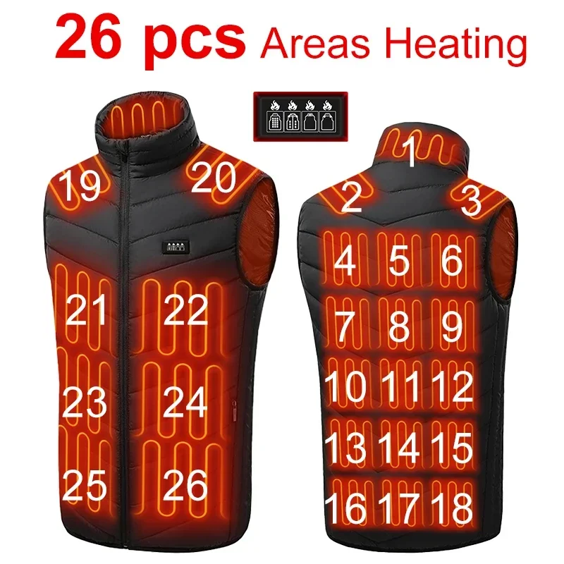 26 Zone Electric Heated Vest for Men & Women USB Rechargeable Heating Jacket Outdoor Winter Thermal Body Warmer for Skiing