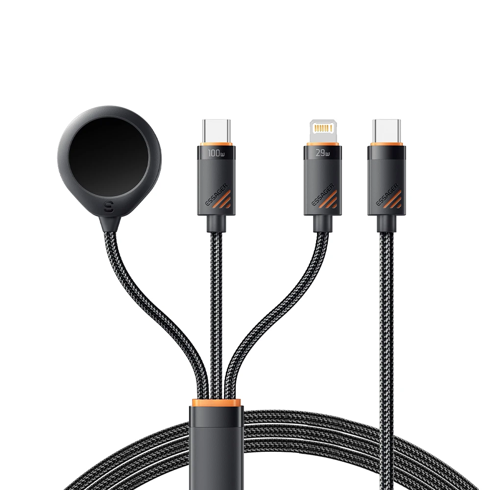 Essager 100W 3 w 1 Kabel ładujący USB C do Apple iWatch iPhone z podświetleniem typu C Kabel do wielu ładowania Magnetyczny zegarek do ładowania — zdjęcie produktu 5