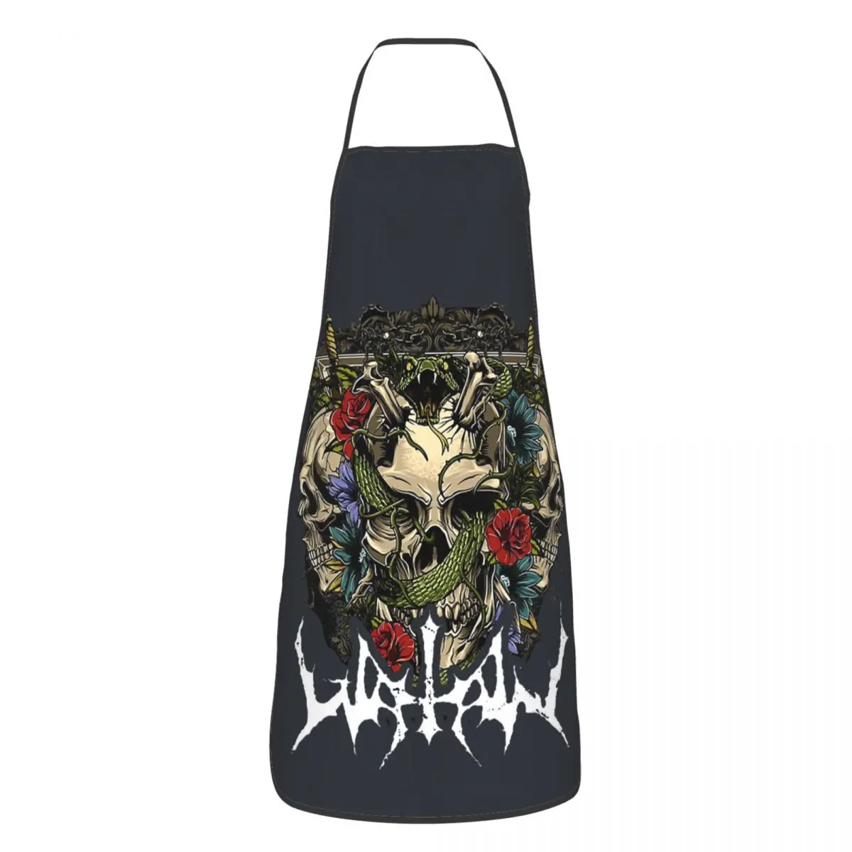 Unisex 3 Head Skull Bib Apron Women Men Tablier Cuisine for Kitchen Cooking Bloody Wood Painting