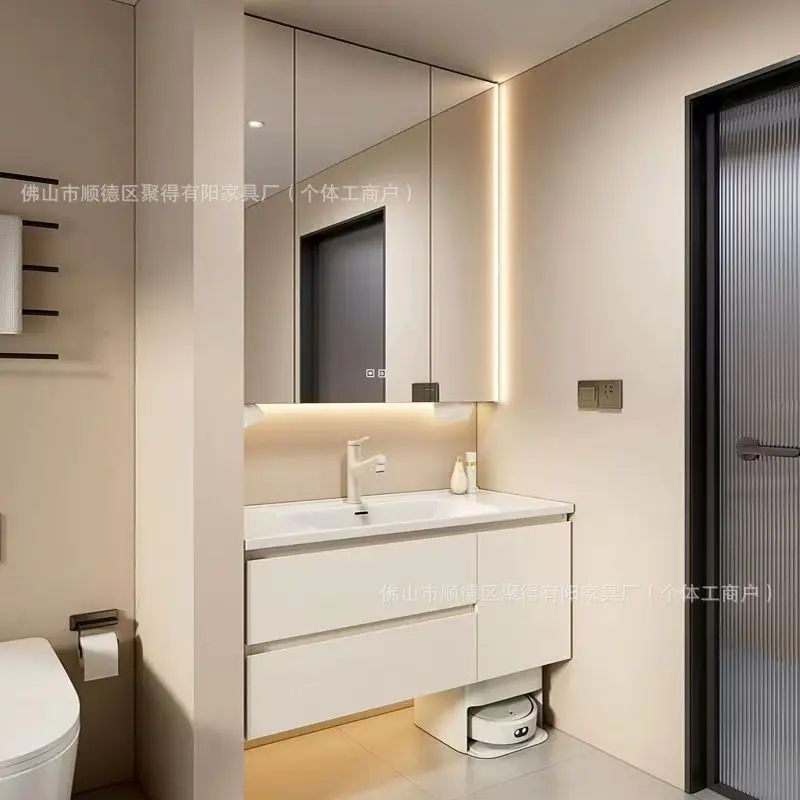 Honeycomb Aluminum Bathroom Cabinet Through Top Smart Mirror Cabinet Ceramic Integrated Basin To The End Robot Combination Bathr
