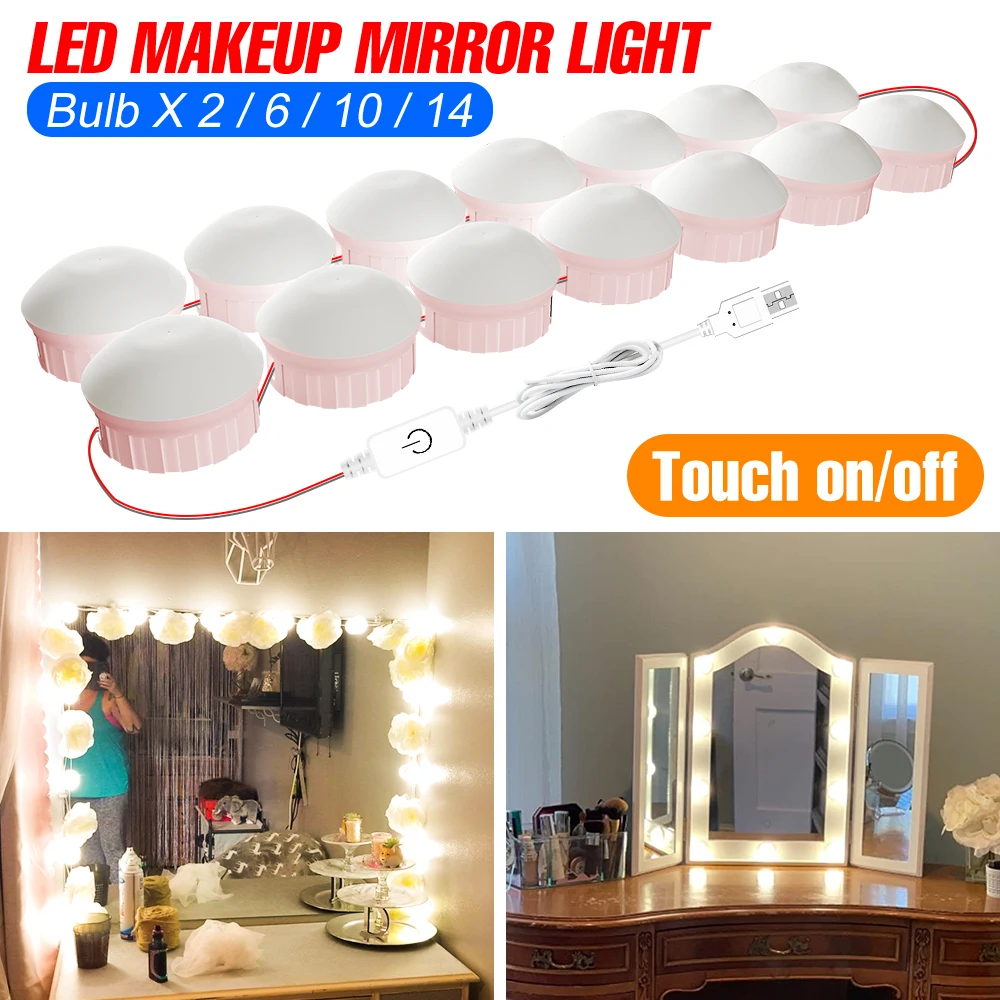 

LED Makeup Mirror Wall Lamp USB Hollywood Vanity Light Bathroom Dressing Table Lights For Room Dressers Dimmable LED Mirror Lamp