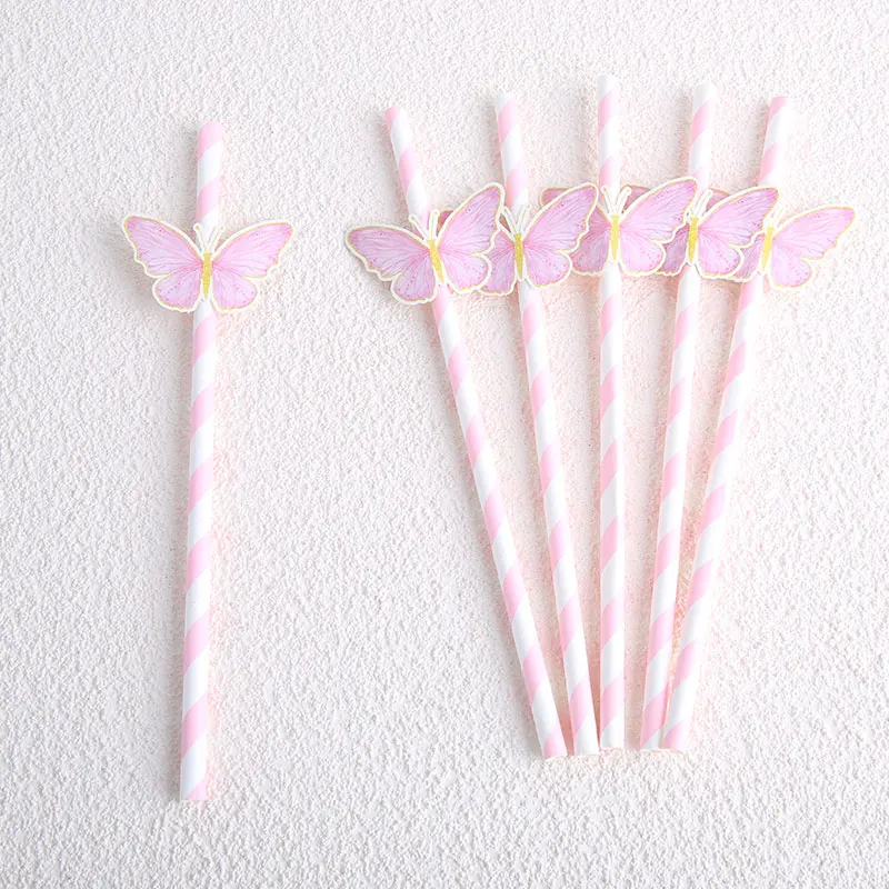 6-24pcs Birthday Straw Butterfly Disposable Wedding Birthday Party Kids Baby Shower Girls Birthday Party Suppiles Decorations