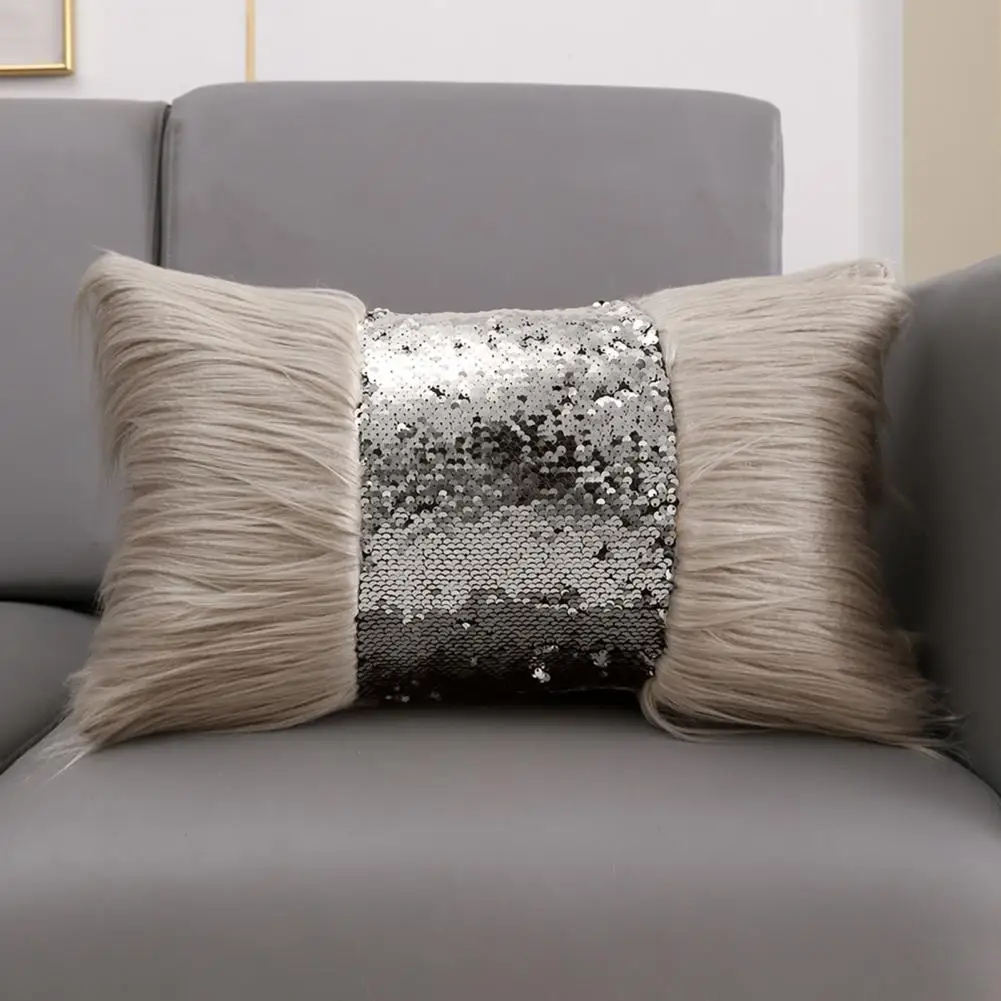 Sequin Pillow Cover Plush Pillowcase Luxurious Sequin Long Plush Throw Pillow Cover for Room Couch Bed Decorative for Christmas