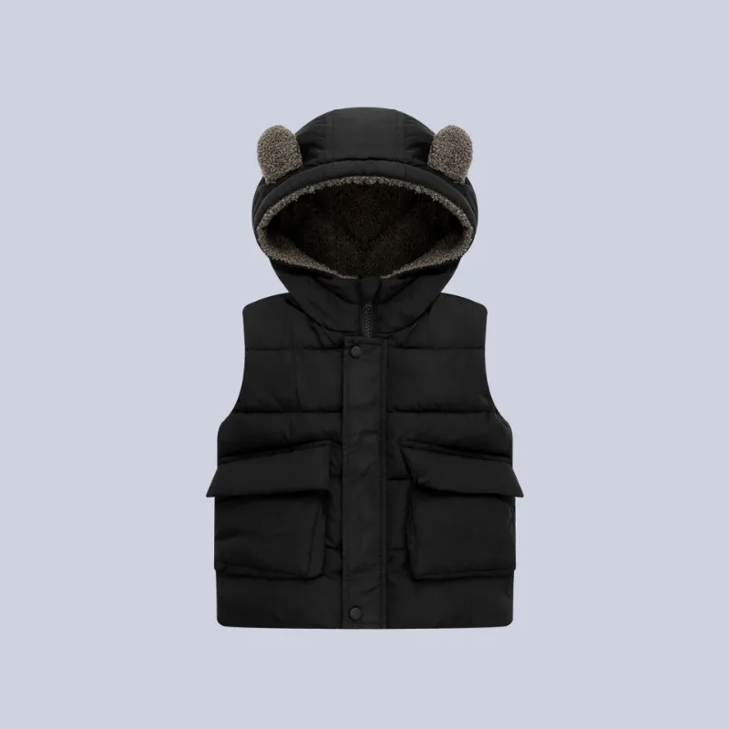 Baby Hooded Vest New Fall Winter Style Kids Hooded Vest Solid Color Ear Down Vest Toddler Cotton Jacket Sleeveless Hooded Vest