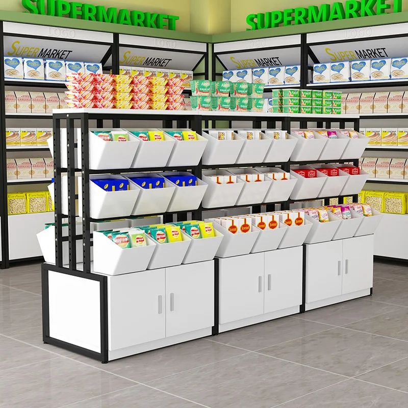 Vitrinas para estantes para aperitivos, supermercados, tiendas de conveniencia, cantinas, snacks, autosolares de doble cara, gabinetes de comida con isla