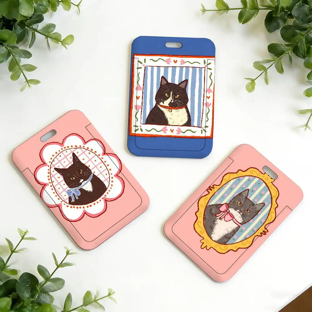 

Милый держатель для карт с портретом мультяшного кота, держатель для карт с ремешком на шею, для студентов, для кампуса, для детей, в подарок