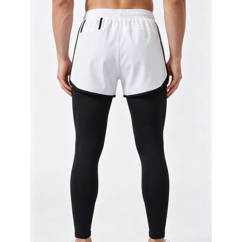 Fitness Pants Ice Silk Quick Drying Woman Fitness Fake Two-Piece Sports Men's Marathon Running Training Football Man Gym Gift