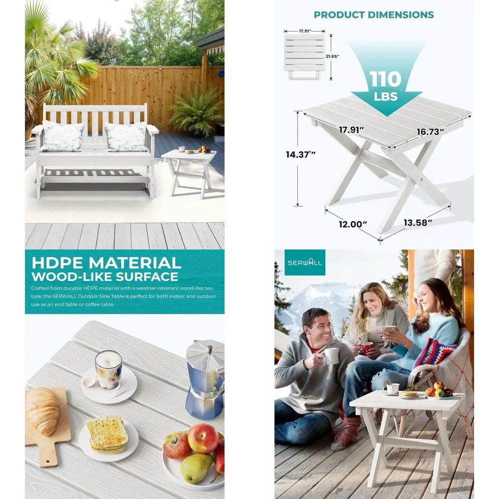 

Durable HDPE Outdoor End Table, Weatherproof, 110 lbs Capacity, Suitable for Indoor and Outdoor, White