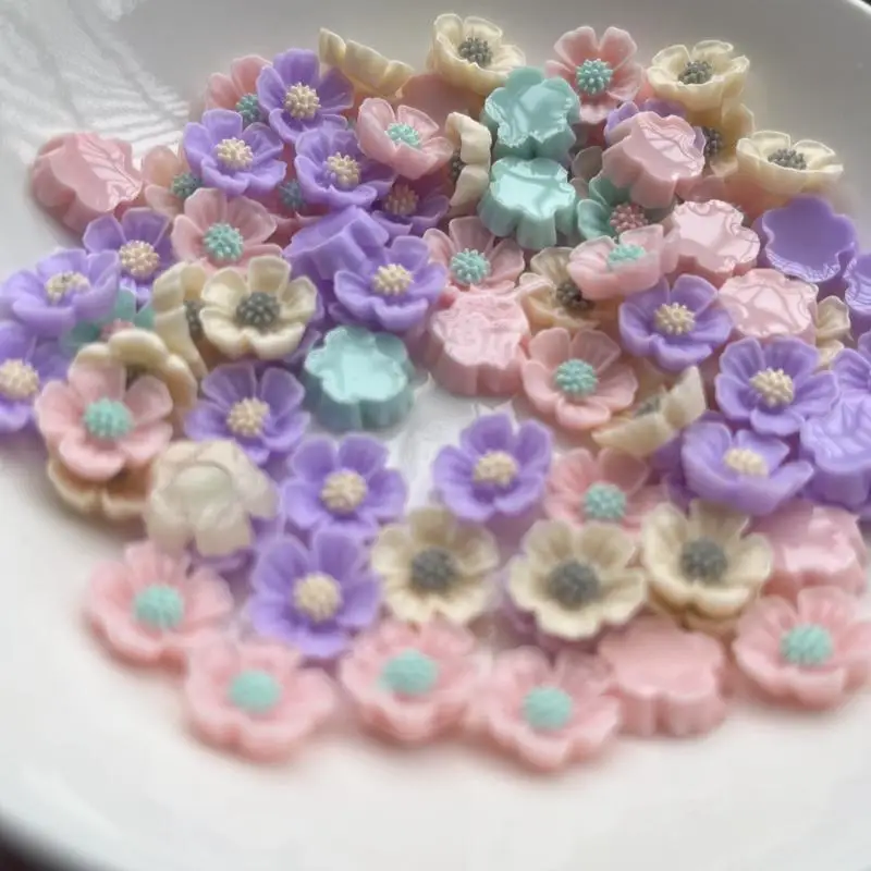 50PCS multicolor Flower flatback Resin Cabochons Scrapbook Craft 10mm DIY Embellishments decor Headwear accessories