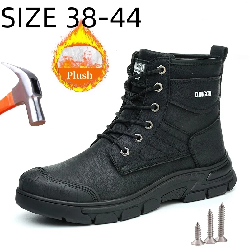 Autumn Winter Men Safety Boots Steel Toe Work Shoes Black Welder Shoes Waterproof Warm Protective Men Security Shoes Size 38-44