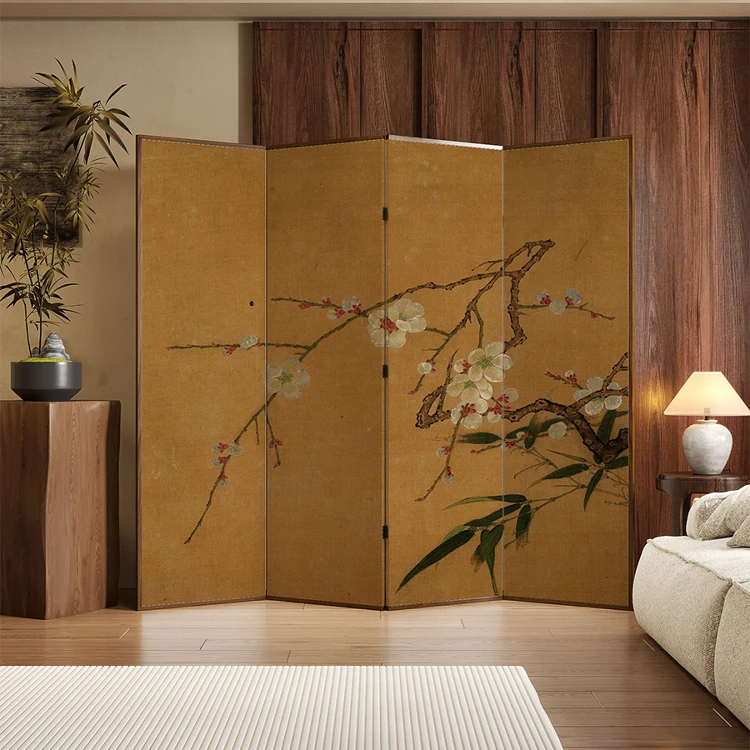 

Folding mobile screen partition solid wood Chinese Song Dynasty aesthetics living room 2025 new sofa background office shade