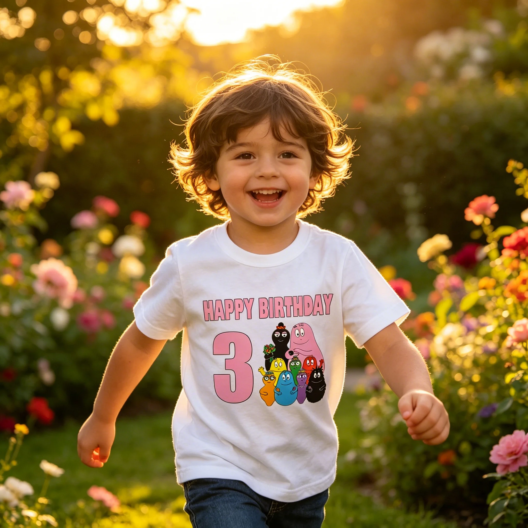Cute Barbapapa Print Cartoon Birthday Sun Men Women white Tee Adults Children Boy Gril Top O Neck Kids Parent Child CottonTshirt