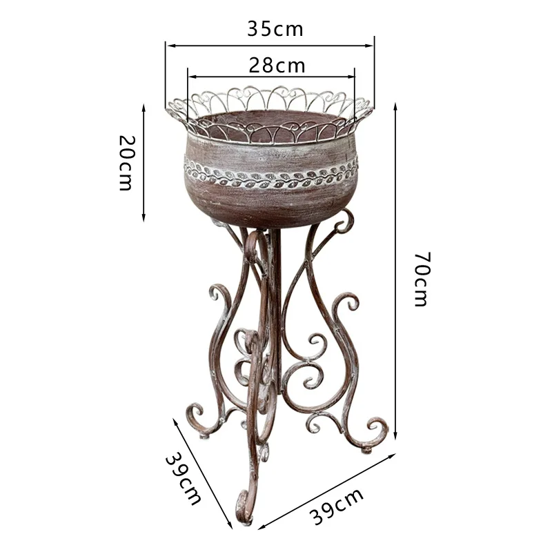 Foreign order retro old wrought iron terrace plant flower stand garden courtyard floor-to-ceiling outdoor tray rack decorative