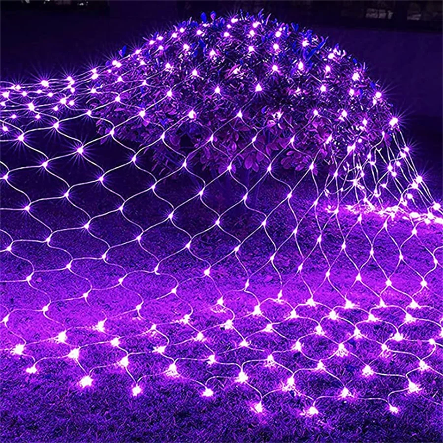 Halloween LED Net Lights, Mesh String Light, Rosa, Roxo, Natal, Ao ar livre, Suspensão, 3 m, 6 m x 4m