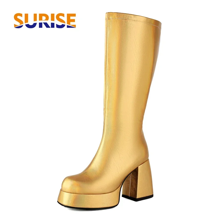 

Женские сапоги до колена из микрофибры золотого цвета на массивном каблуке, фантазийное серебряное платье для выпускного вечера, женские зимние плюшевые высокие сапоги на молнии Gogo