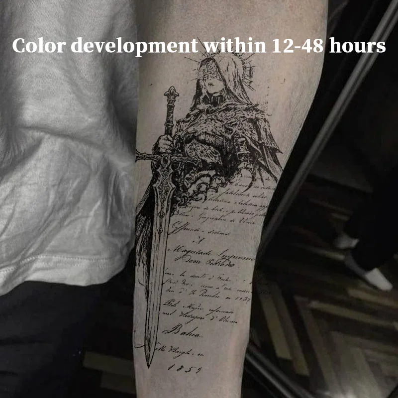 Temporary Tattoos Vintage Script Holy Warrior Knight Sword Herbal Juice Tattoo Sticker Fake Toys for the Best Adolescents Tatoo