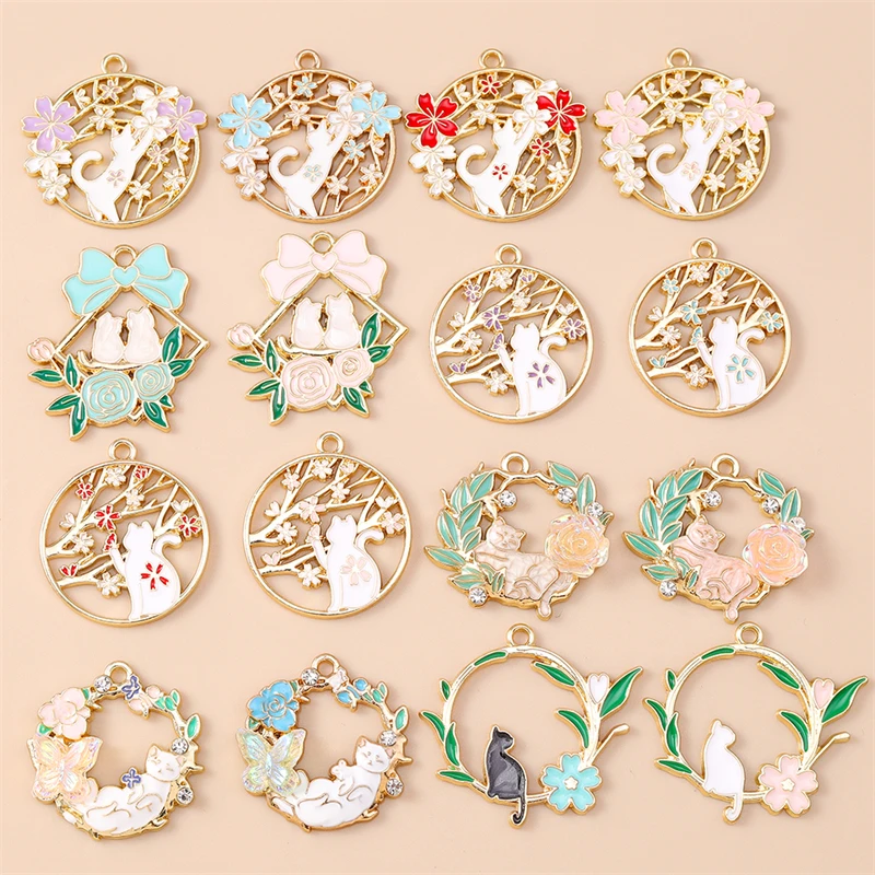 20 Stück Gemischte Cartoon-Tier- und Katzen-Anhänger, Emaille-Blumen-Charms für Schmuckherstellung, Halsketten, Ohrringe, Armbänder, DIY-Bastelgeschenke – Detail 3