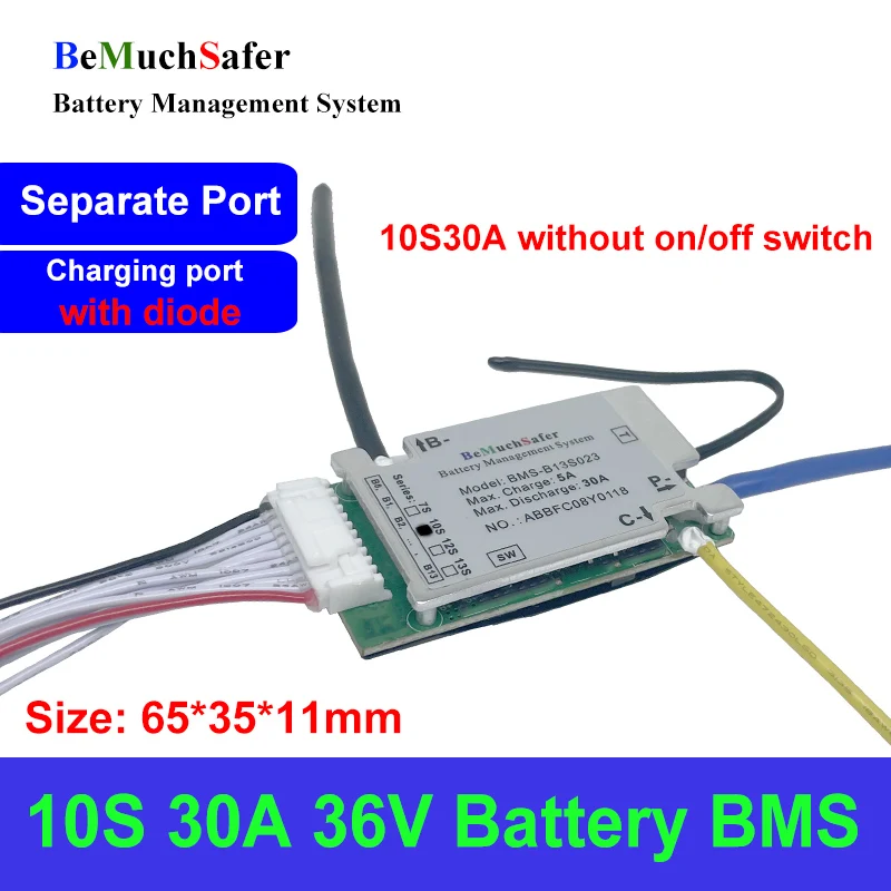 BeMuchSafer 10S 30A 36V Battery BMS 10S30A PCM 10S25A Separate Port for DIY Hailong Polly Dorado eBike E-Scooter Battery Pack