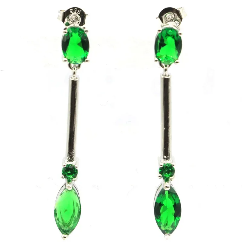 

925 SOLID STERLING SILVER Customized Earrings 5.5g London Blue Topaz Green Emerald Woman's Present Eye Catching