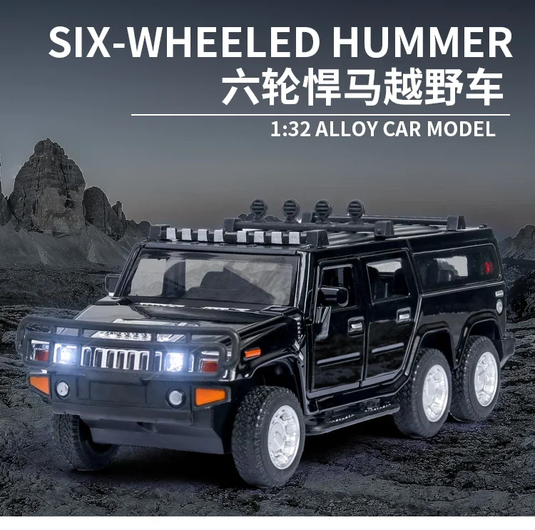 

1:32 Hummer SIX-WHEELED Off-road Car Lengthen Car Model With Sound Light Alloy Diecast Toy Car Kids Toys Christmas Gift A400 Fas