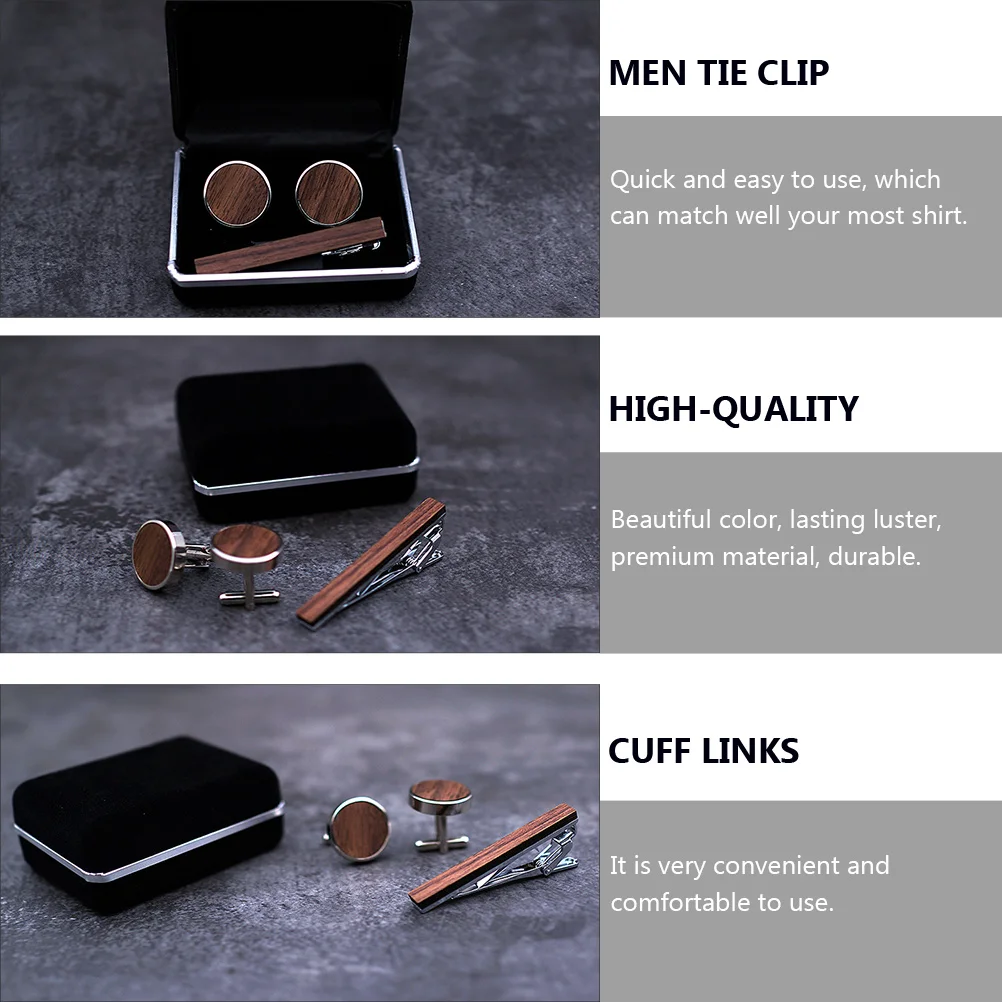 

Wooden Cufflinks Sturdy Necktie Clip Men Tie Shirt Fastener Brown Cloth Accessories Durable Practical Occasions