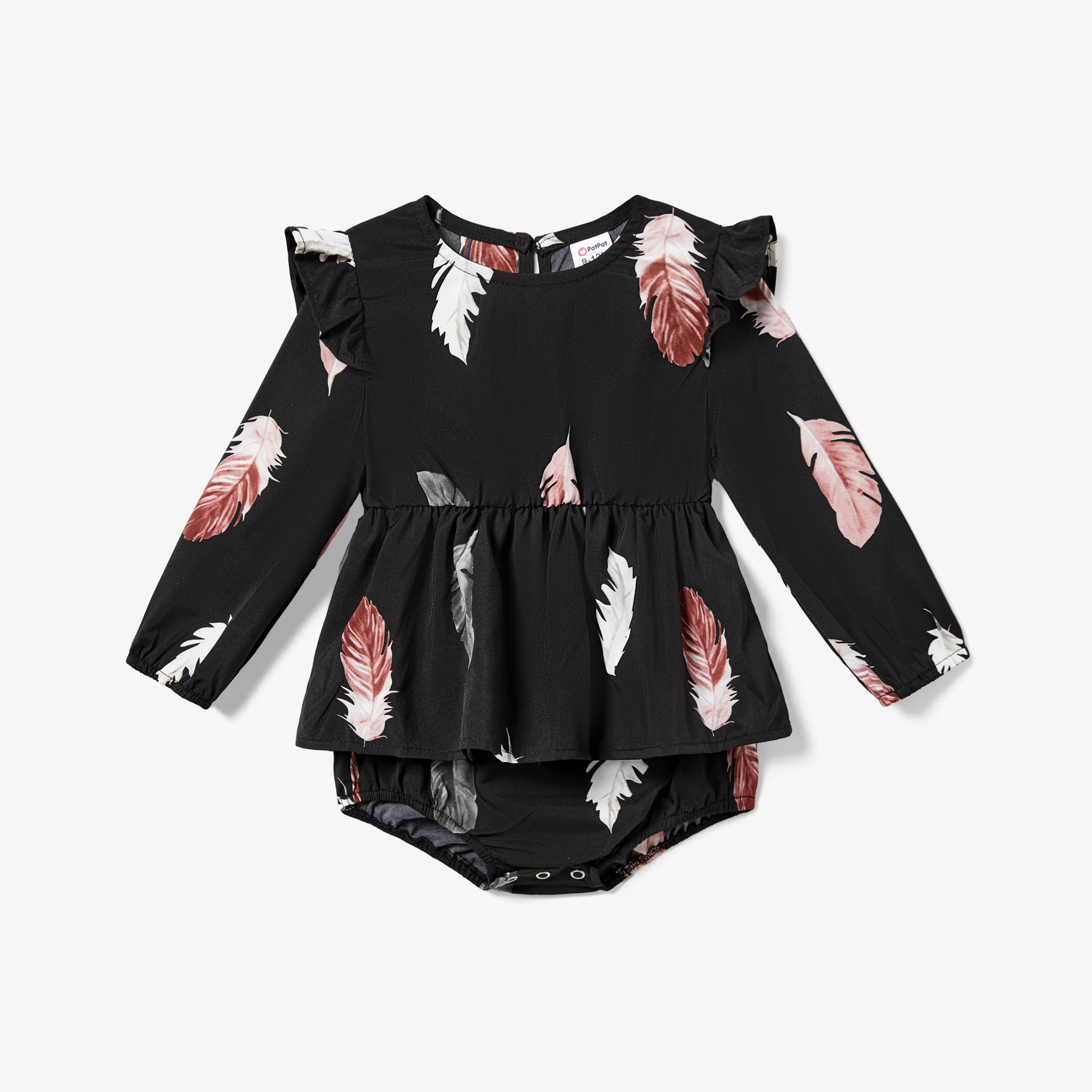 PatPat Family Matching Color-Block Sweatshirt and Feather-Print Overlap Chiffon Dress Sets