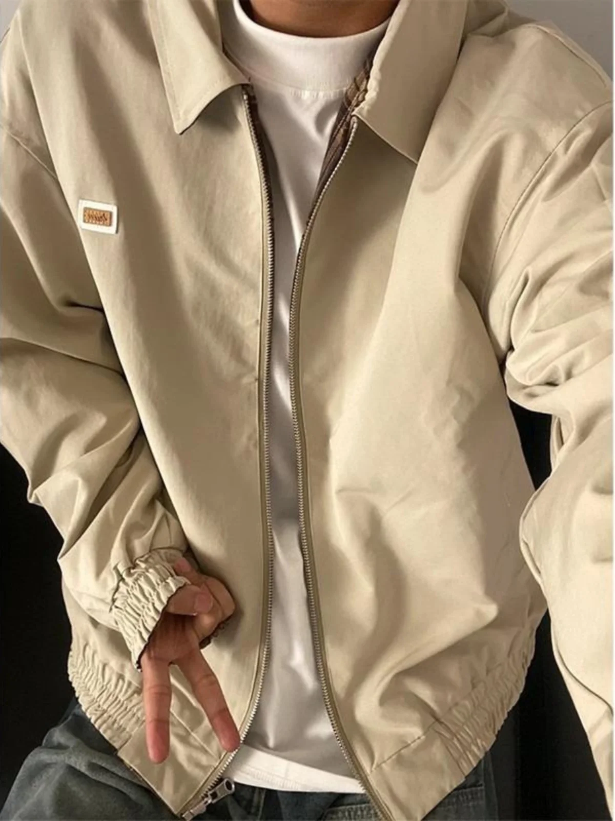 

Khaki Double-Sided Wear Men's Jaet Casual Loose Versatile Design Cheered Outerwear Top Autumn Season Stand Fit Zipper ...