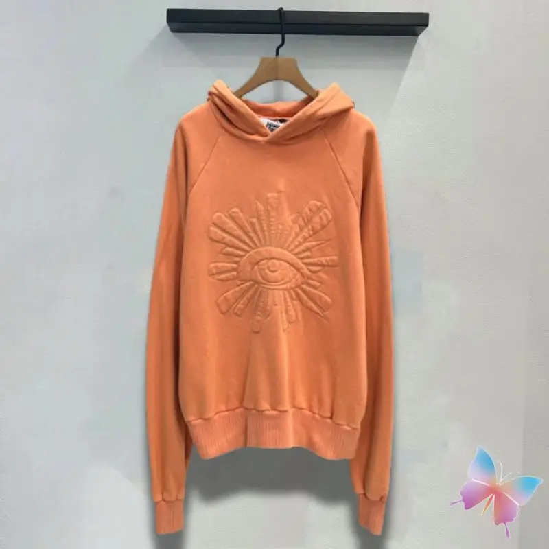 

Oversized Vintage Orange Washed Raglan Hoodys Men Women Threaded Relief Eye Print HOUSE OF ERRORS Hoodies Hiphop Streetwear