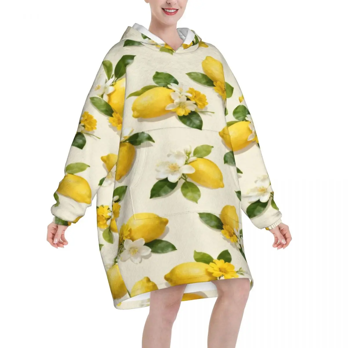 Lemon Sicily Rectangle Blanket Hoodie Oversized Wearable Sweatshirt Blanket Warm Gifts for Women Girls Girlfriend