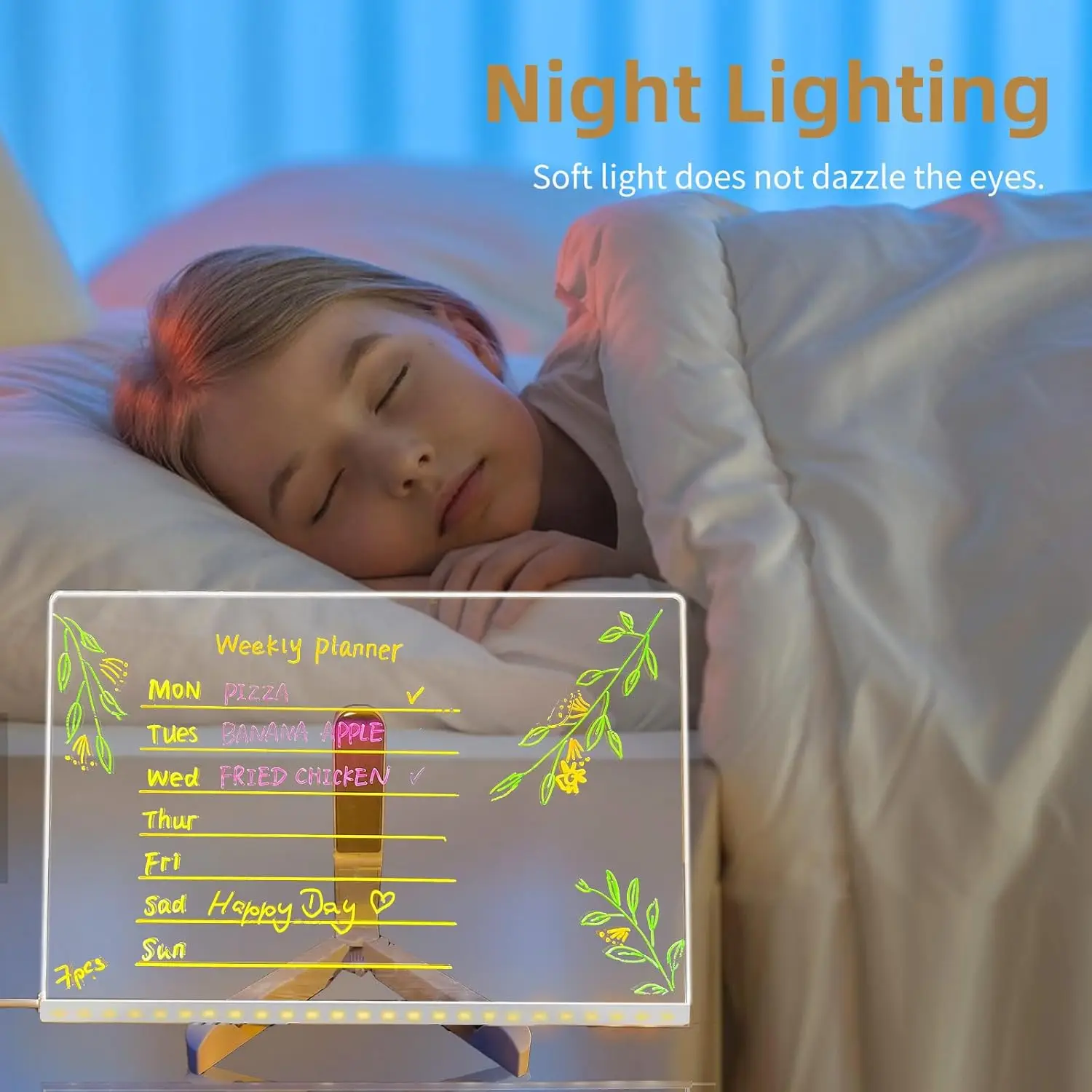 Tablero de notas con lámpara LED, tablero de dibujo acrílico borrable para niños con bolígrafo de 7 colores, luz nocturna para dormitorio, cumpleaños para niños de 15/20CM